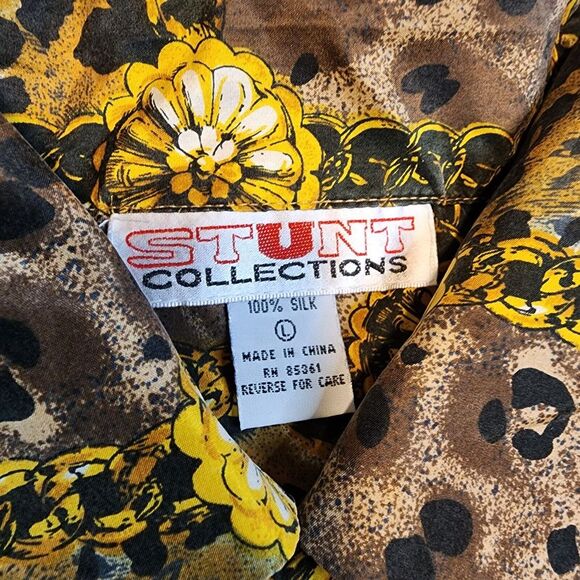 Stunt Collections Vtg Women's Leopard Animal Print Silk Top Blouse Sz Large Nos - Picture 3 of 12